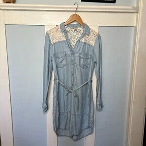 Anthropologie Holding Horses Novela Collared Button Front Chambray Dress
